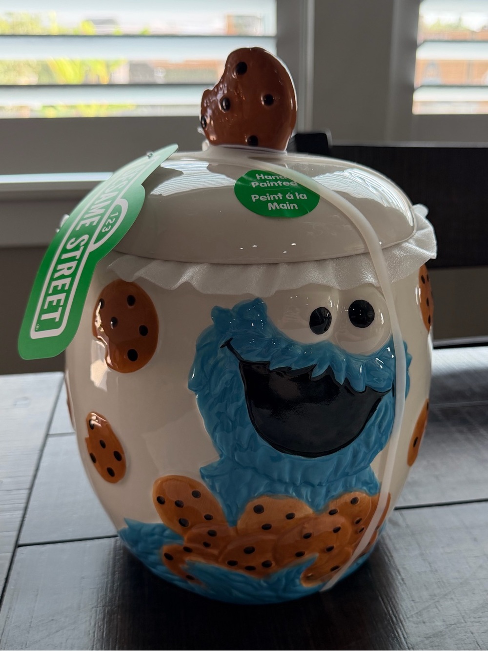 NWT Sesame Street Cookie Monster Ceramic Cookie Jar - Blue & White